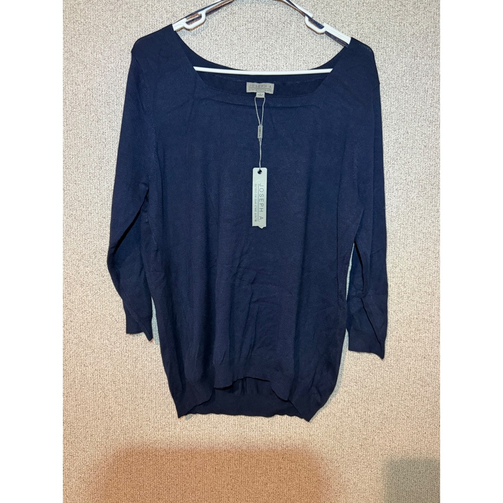 Joseph A. Womens Navy Blue 3/4 Sleeve Boat Neck Knit Sweater Pullover NWT Large